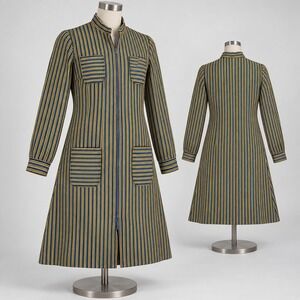 Vintage JOYCE Mod Striped Zip Front Dress 4 Pocket A-Line Blue Yellow Black